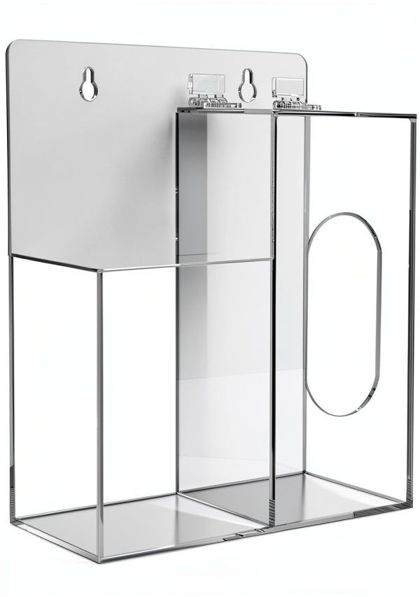 Acrylic Mask Dispenser & Hand Sanitizer Holder Stand Wall Mount or Countertop, Hygiene Station with 2 Compartment Clear Box Dispenser Holder for Face Masks, Gloves, Hairnets, Spray Bottle-4