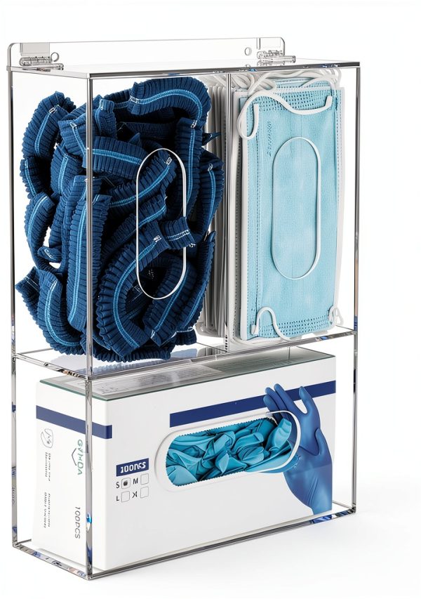 Acrylic Disposable Glove Box Mask Dispenser SEANADO Rack with Lid-0
