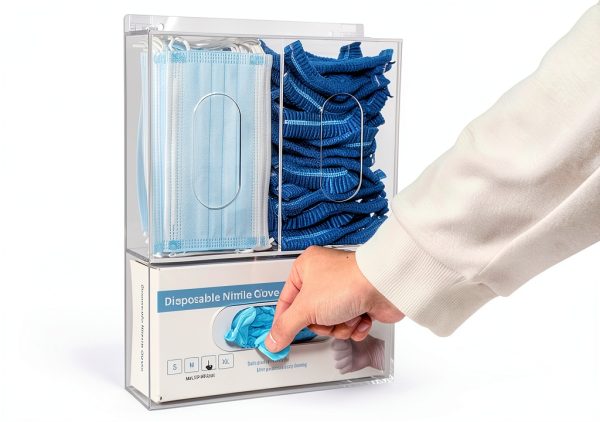 Acrylic Disposable Glove Box Mask Dispenser SEANADO Rack with Lid-6