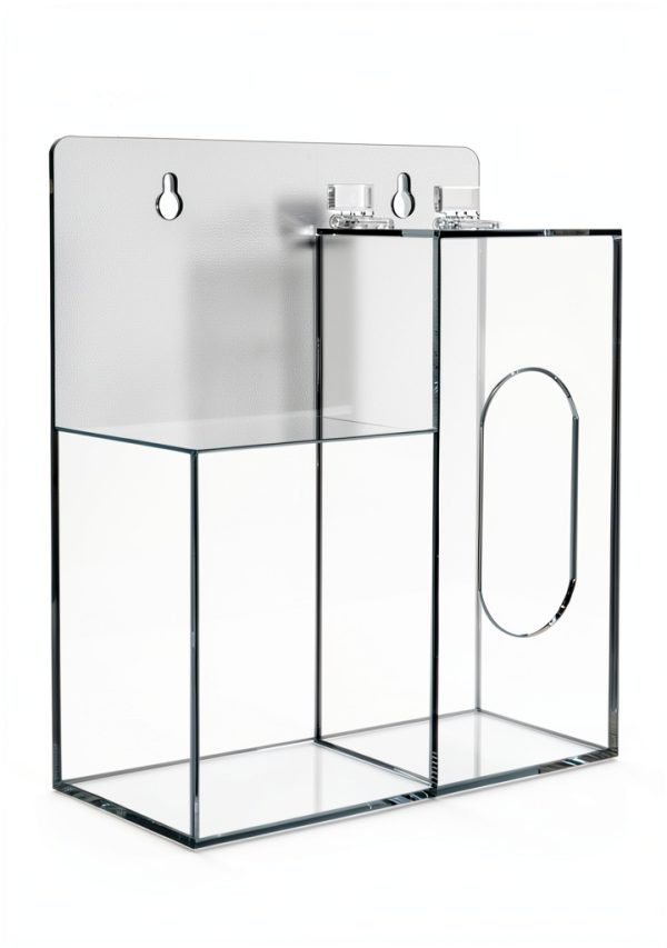 Acrylic Mask Dispenser & Hand Sanitizer Holder Stand Wall Mount or Countertop, Hygiene Station with 2 Compartment Clear Box Dispenser Holder for Face Masks, Gloves, Hairnets, Spray Bottle-1
