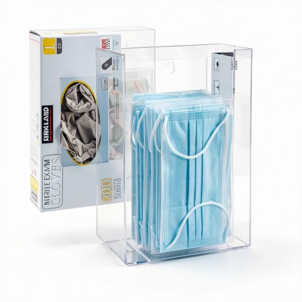 Dual Hygiene Dispenser Station - Clear Acrylic - Glove Dispenser with Dust-Free Lid - Wall-Mount & Tabletop Glove Holder - Sanitation Station & Mask Container & Hairnet Holder-3