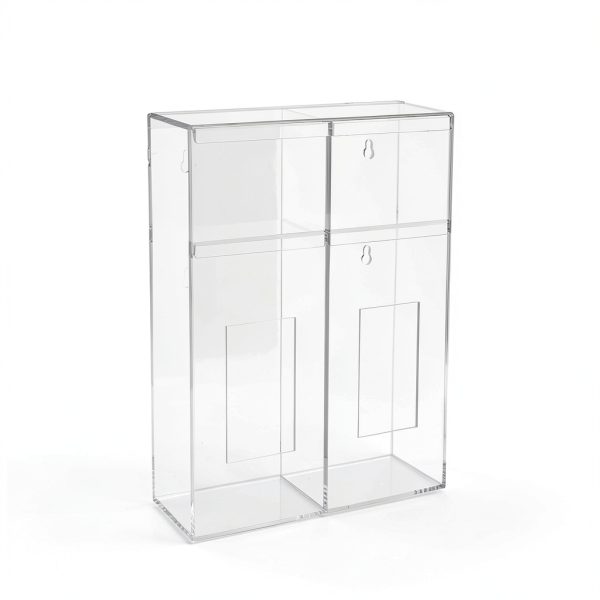 Dual Hygiene Dispenser Station - Clear Acrylic - Glove Dispenser with Dust-Free Lid - Wall-Mount & Tabletop Glove Holder - Sanitation Station & Mask Container & Hairnet Holder-2