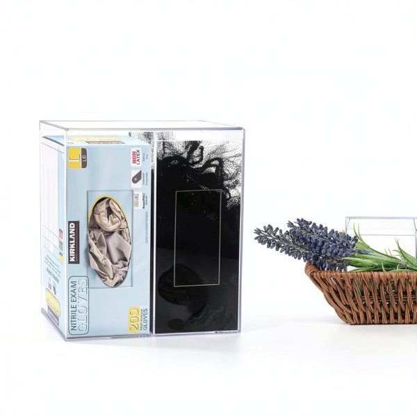 Dual Hygiene Dispenser Station - Clear Acrylic - Glove Dispenser with Dust-Free Lid - Wall-Mount & Tabletop Glove Holder - Sanitation Station & Mask Container & Hairnet Holder-1
