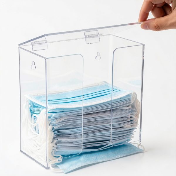 SEANADO Face Mask Dispenser Box Acrylic Glove Holder Hygiene Station with Lid for Disposable Emesis Bag, Shoe Cover and Hairnet，Wall Mount Holes or Tabletop Holder-2