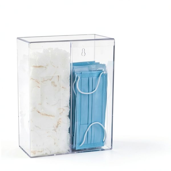 Dual Hygiene Dispenser Station - Clear Acrylic - Glove Dispenser with Dust-Free Lid - Wall-Mount & Tabletop Glove Holder - Sanitation Station & Mask Container & Hairnet Holder-6
