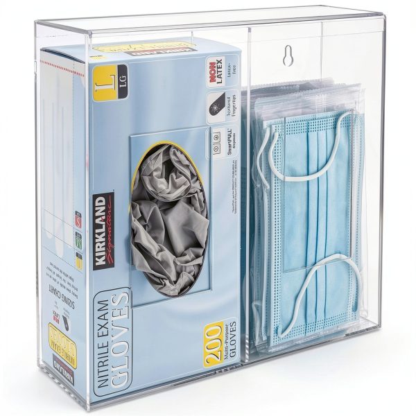 Dual Hygiene Dispenser Station - Clear Acrylic - Glove Dispenser with Dust-Free Lid - Wall-Mount & Tabletop Glove Holder - Sanitation Station & Mask Container & Hairnet Holder-0