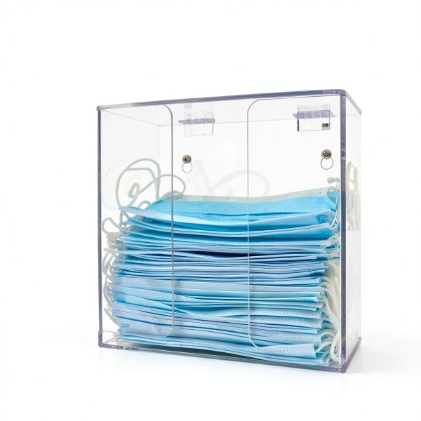 SEANADO Face Mask Dispenser Box Acrylic Glove Holder Hygiene Station with Lid for Disposable Emesis Bag, Shoe Cover and Hairnet，Wall Mount Holes or Tabletop Holder-1