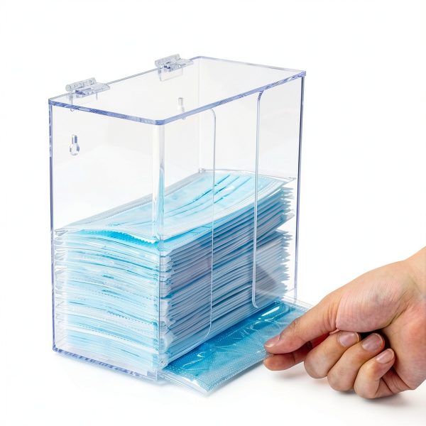 SEANADO Face Mask Dispenser Box Acrylic Glove Holder Hygiene Station with Lid for Disposable Emesis Bag, Shoe Cover and Hairnet，Wall Mount Holes or Tabletop Holder-6